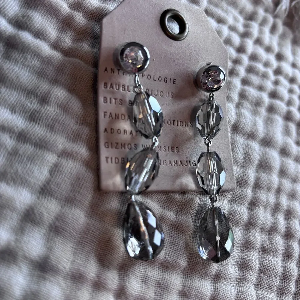 Anthropologie NWT Smoky Crystal Chandelier Earrings Statement Drop‎ Bridal Glam